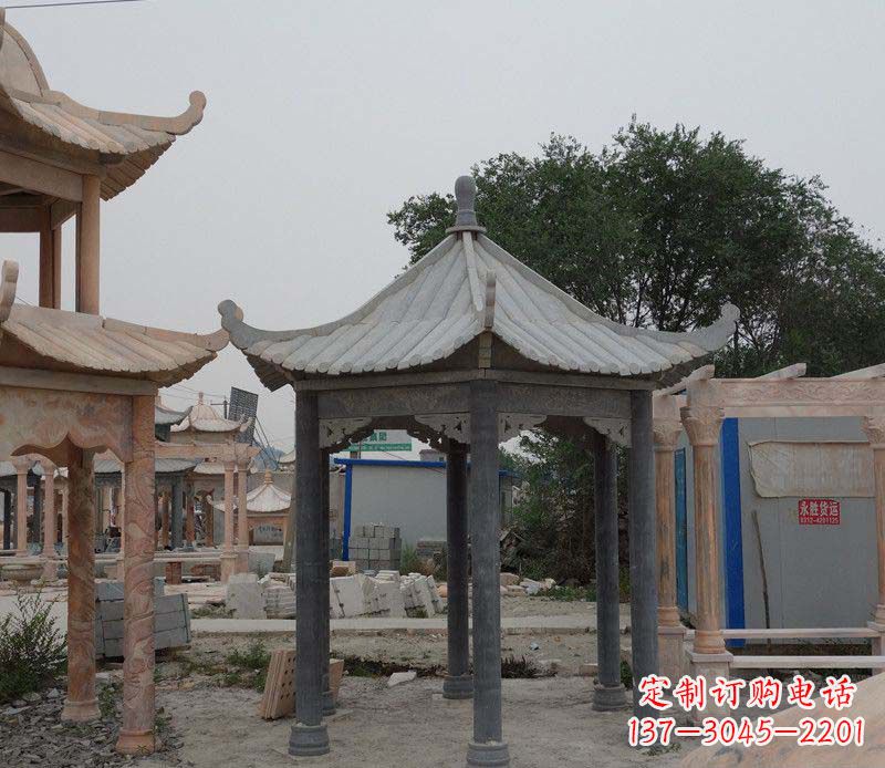 菏泽大理石六角凉亭公园石雕 (2)