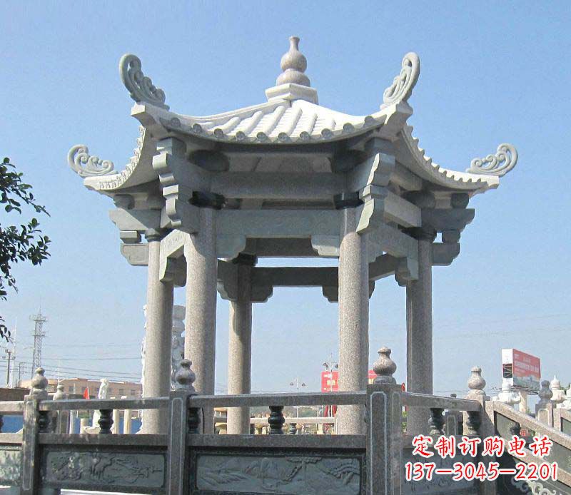 菏泽大理石六角凉亭石雕 (2)