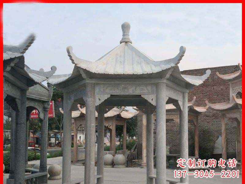 菏泽大理石六角凉亭公园石雕
