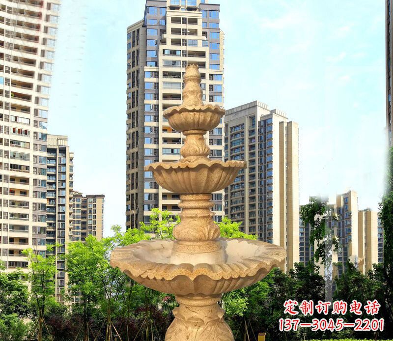 菏泽大理石三层喷泉公园石雕 (2)