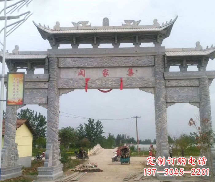菏泽精美大理石三门牌楼雕塑