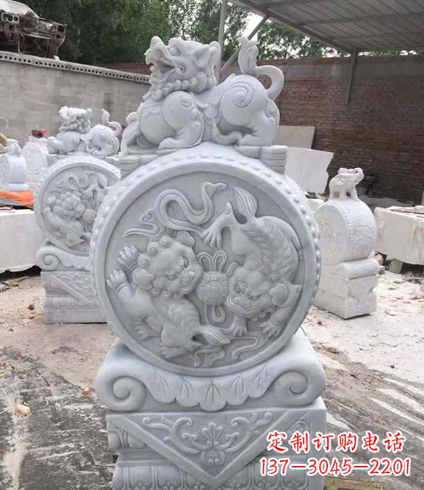 菏泽大理石狮子抱鼓石雕塑