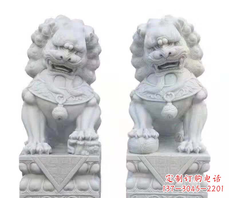 菏泽大理石狮子雕塑震撼视觉、传承文化