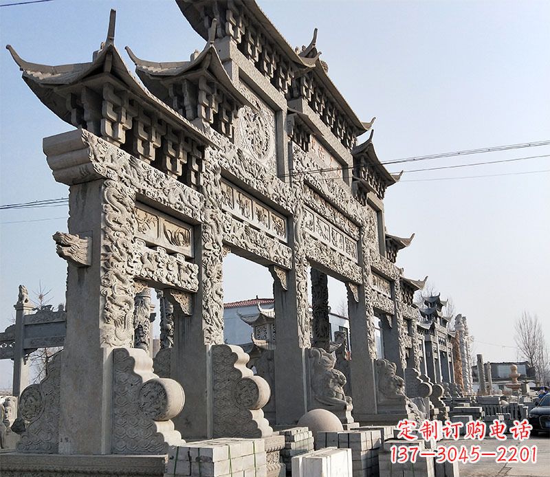 菏泽大型五门仿古牌坊石雕