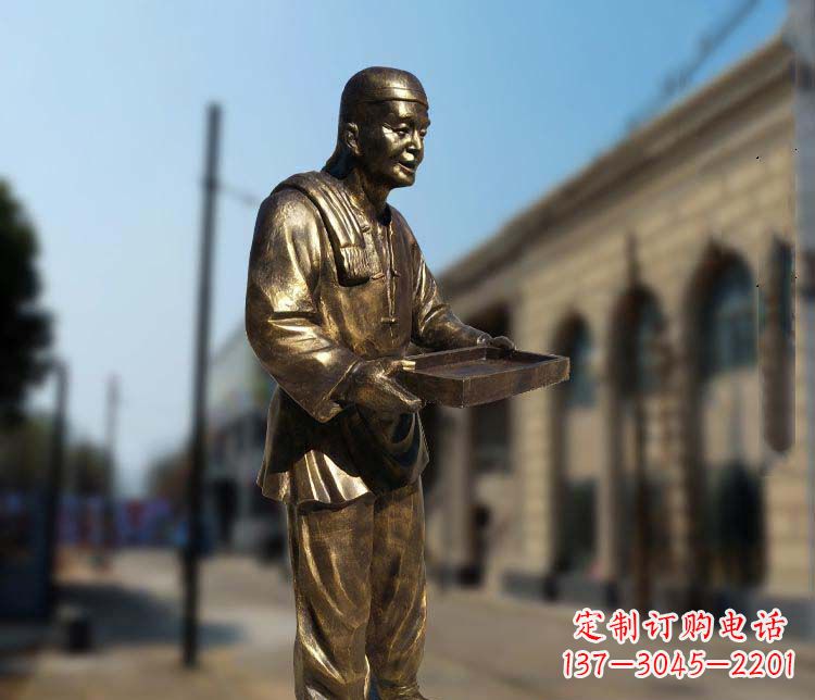 菏泽古典神秘的店小二人物铜雕