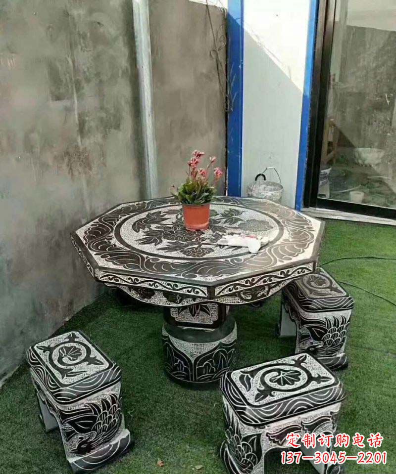 菏泽多边形石头桌凳雕塑