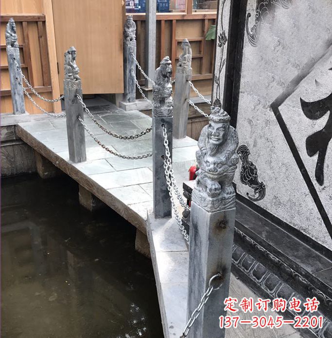 菏泽典雅传统的仿古胡人拴马石栏杆雕塑