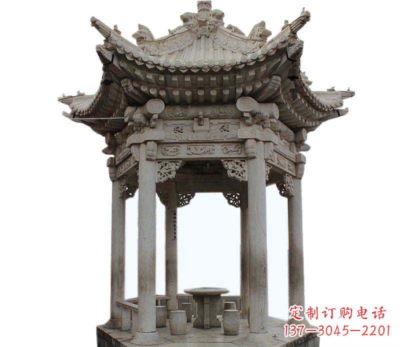 菏泽精美仿古六角凉亭石雕
