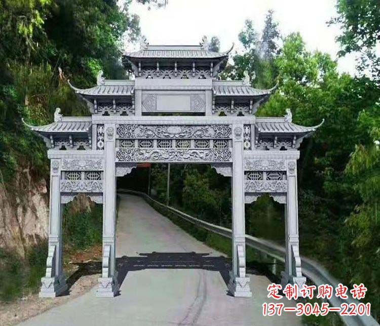 菏泽仿古三门牌坊石雕