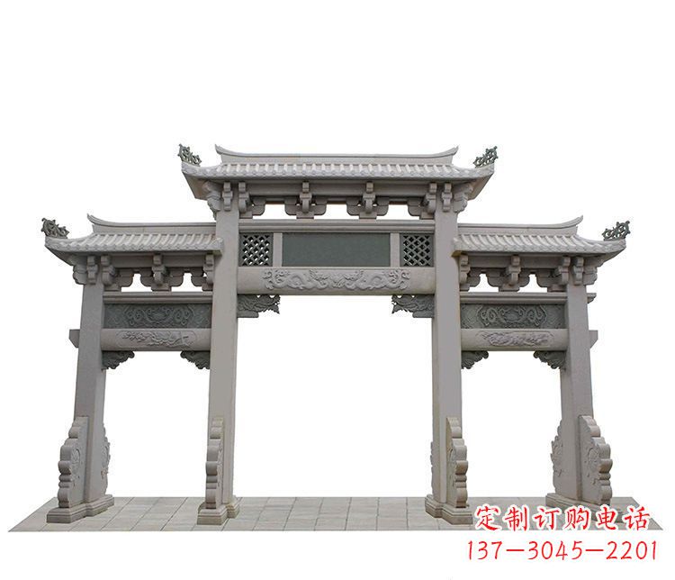 菏泽精美仿古三门牌坊石雕