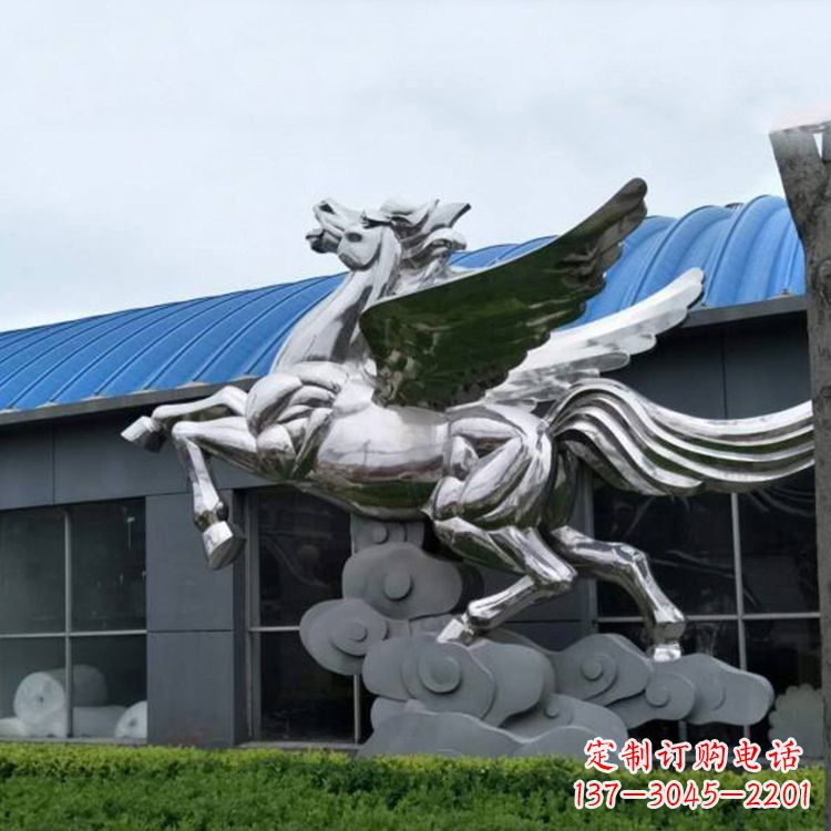 菏泽飞马镜面不锈钢雕塑-企业景观动物标识
