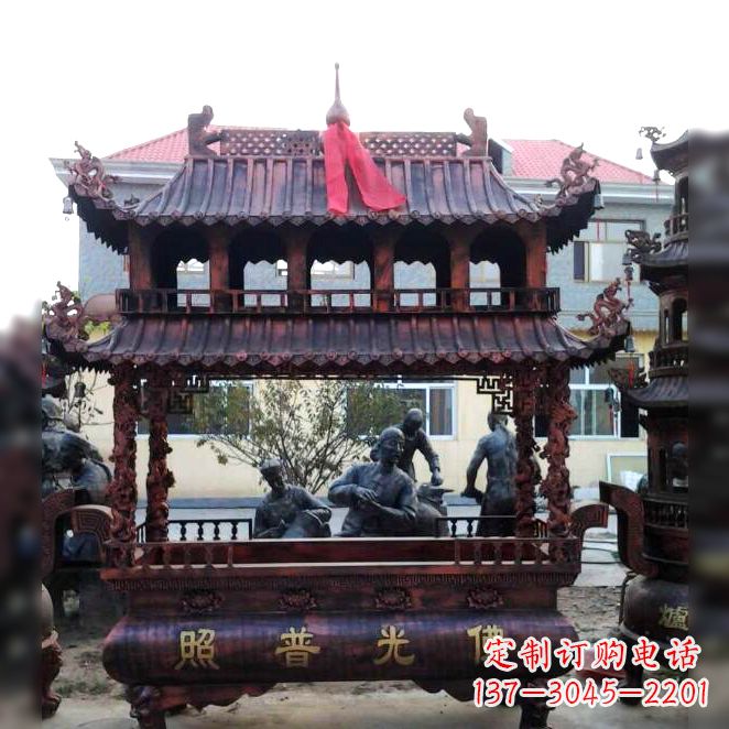 菏泽古典风格三足铜香炉定制雕塑