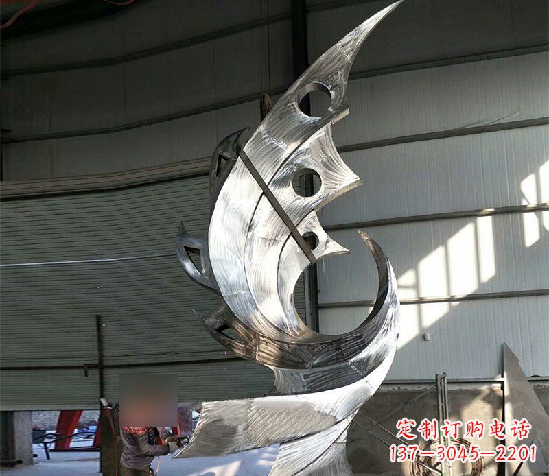 菏泽公园不锈钢抽象凤凰景观雕塑 (3)
