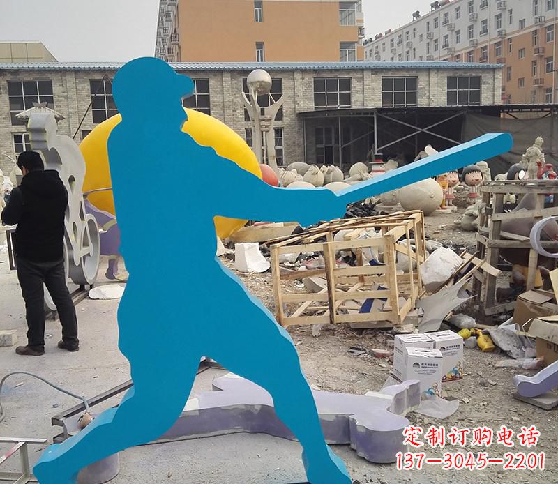 菏泽公园不锈钢打棒球雕塑2