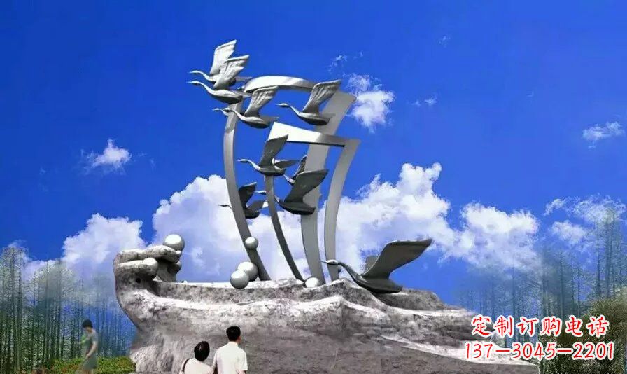 菏泽艺术家手工制作的不锈钢飞翔天鹅雕塑