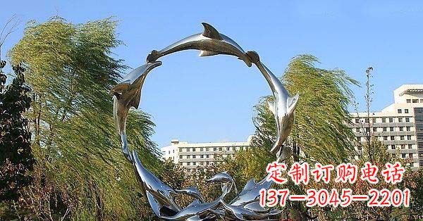 菏泽华丽精致的不锈钢海豚雕塑