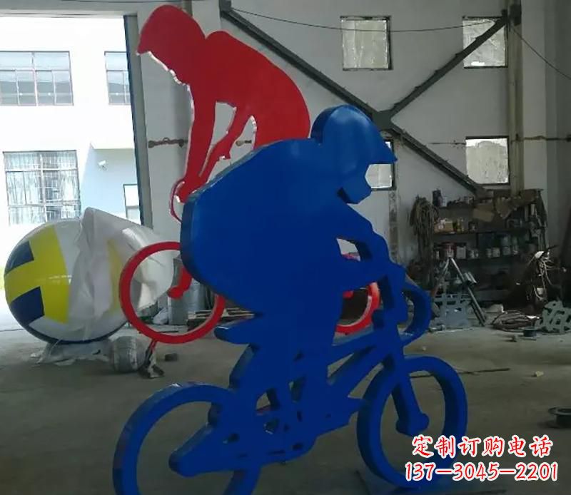 菏泽公园不锈钢骑自行车运动人物雕塑