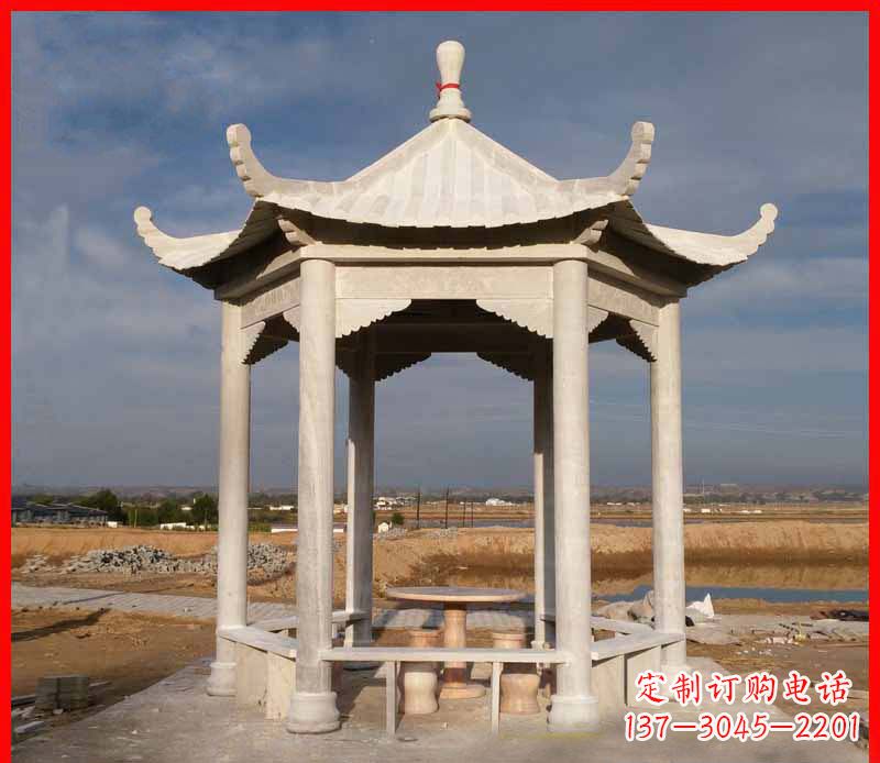 菏泽公园大理石六角石雕凉亭 (2)