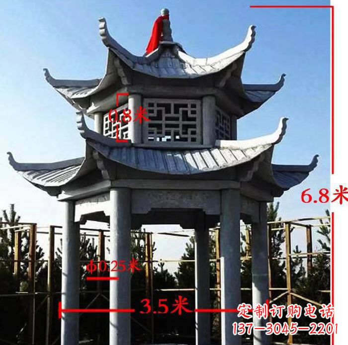 菏泽杰出的大理石六角石双层凉亭雕塑