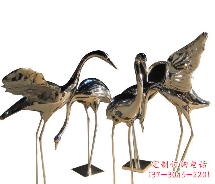 菏泽公园动物不锈钢仙鹤雕塑1