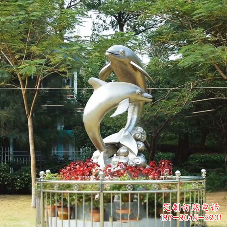 菏泽公园动物海豚不锈钢景观雕塑