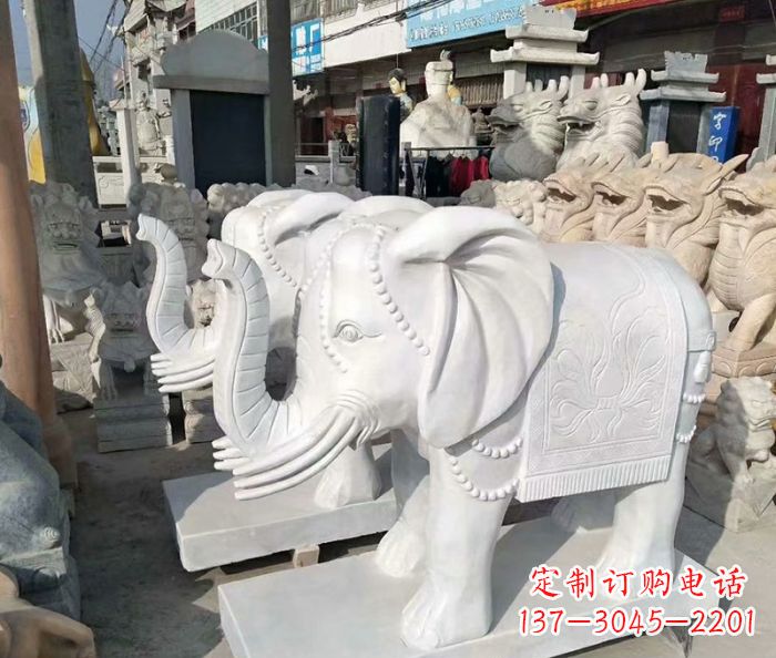 菏泽汉白玉大象雕塑——招财聚宝