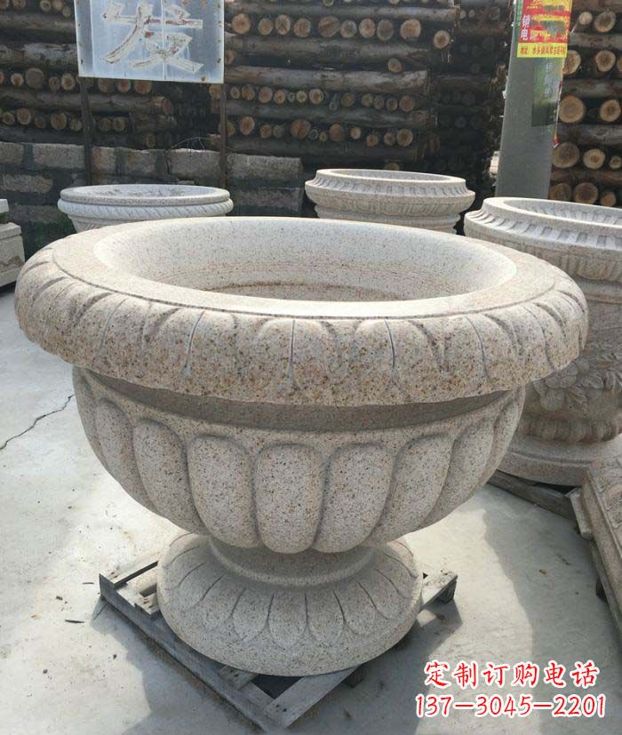 菏泽公园景观大理石花盆石雕 (2)