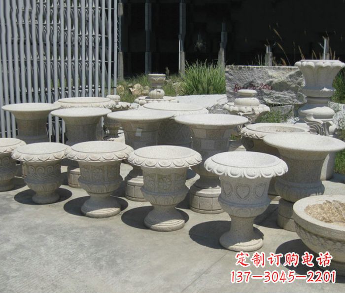 菏泽公园景观大理石花盆石雕 (6)