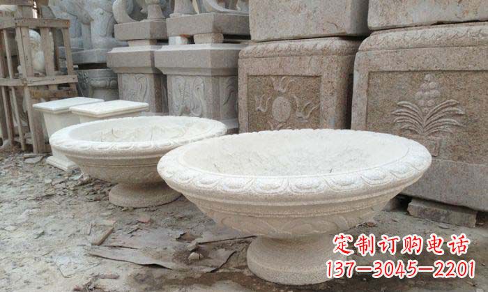 菏泽公园景观大理石花盆石雕