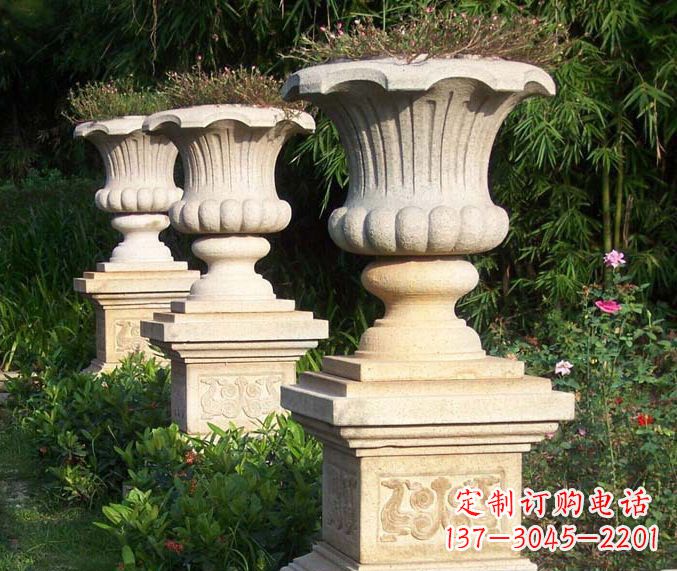 菏泽公园景观大理石花盆石雕_1