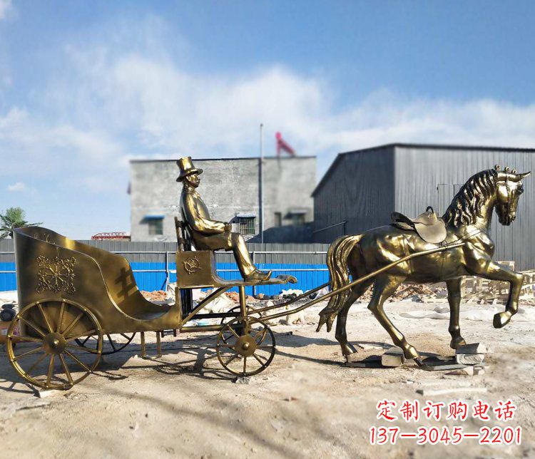 菏泽公园景观坐着马车的人物铜雕