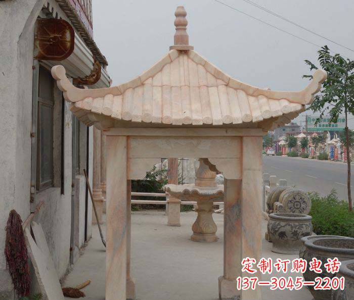 菏泽精美红六角石凉亭雕塑
