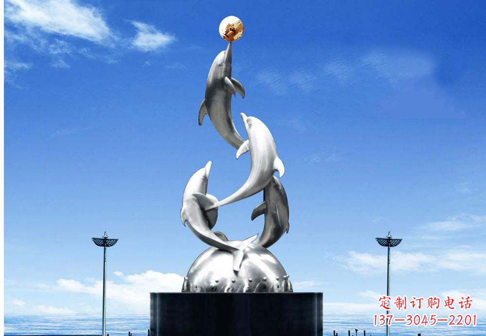 菏泽中领雕塑海豚顶球雕塑