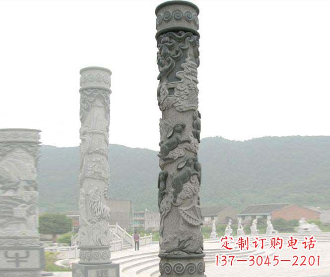 菏泽广场景观仿古12生肖石柱 (2)