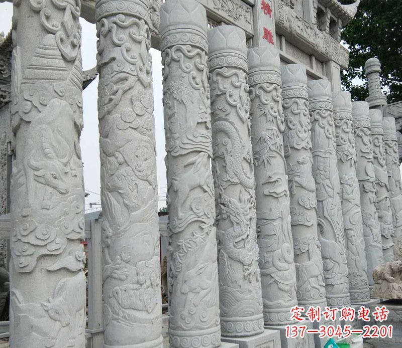菏泽中领雕塑:专业定制十二生肖石柱景观石雕