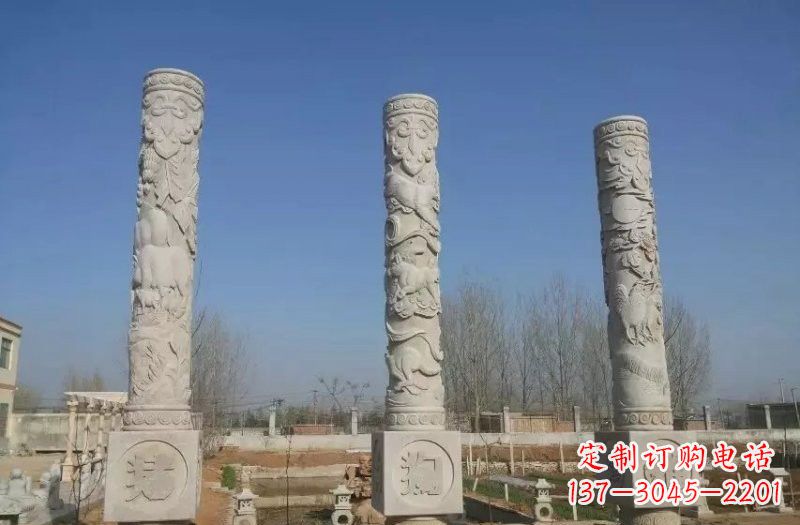 菏泽广场十二生肖文化柱石雕