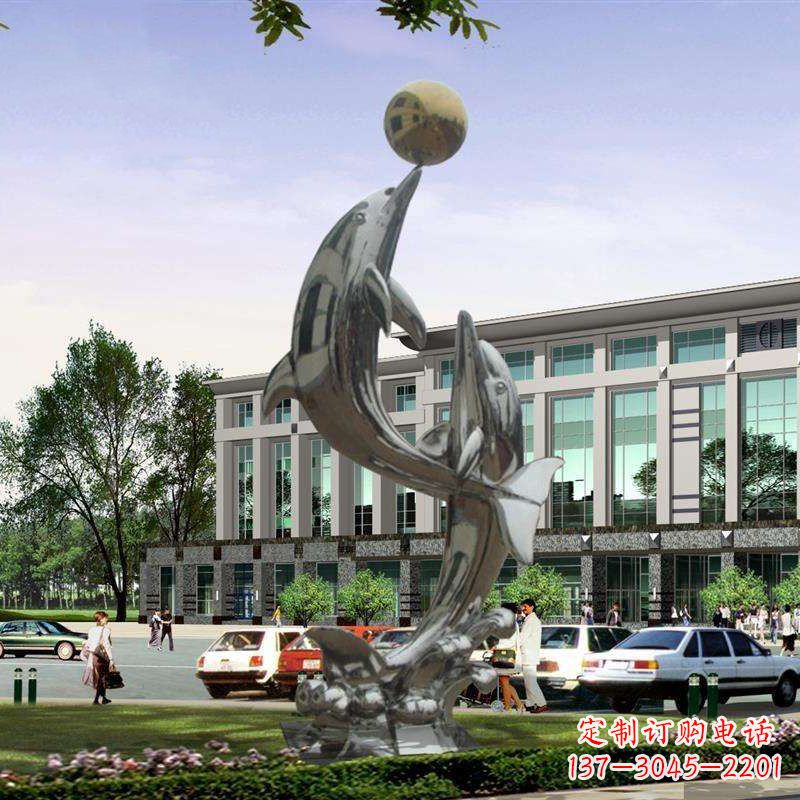 菏泽海豚戏球不锈钢雕塑