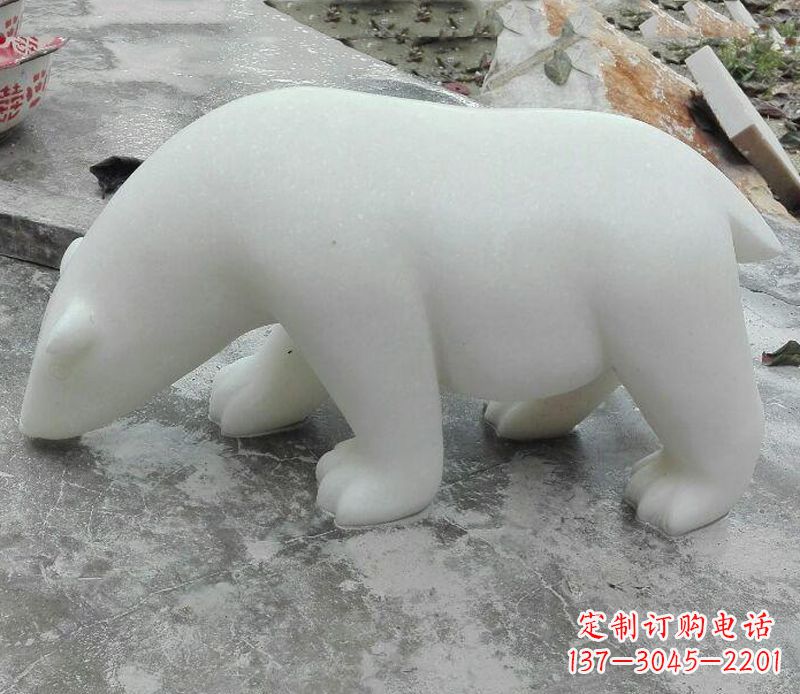 菏泽汉白玉动物北极熊石雕