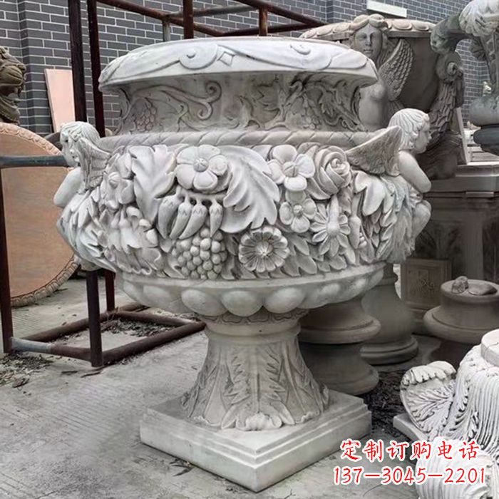 菏泽汉白玉欧式人物花盆雕塑