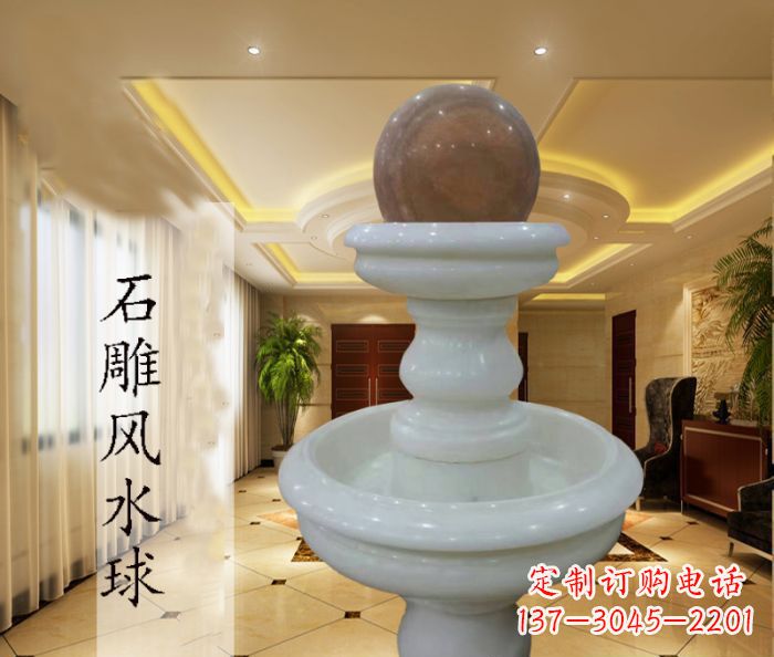 菏泽尊贵精致的汉白玉双层风水球石雕