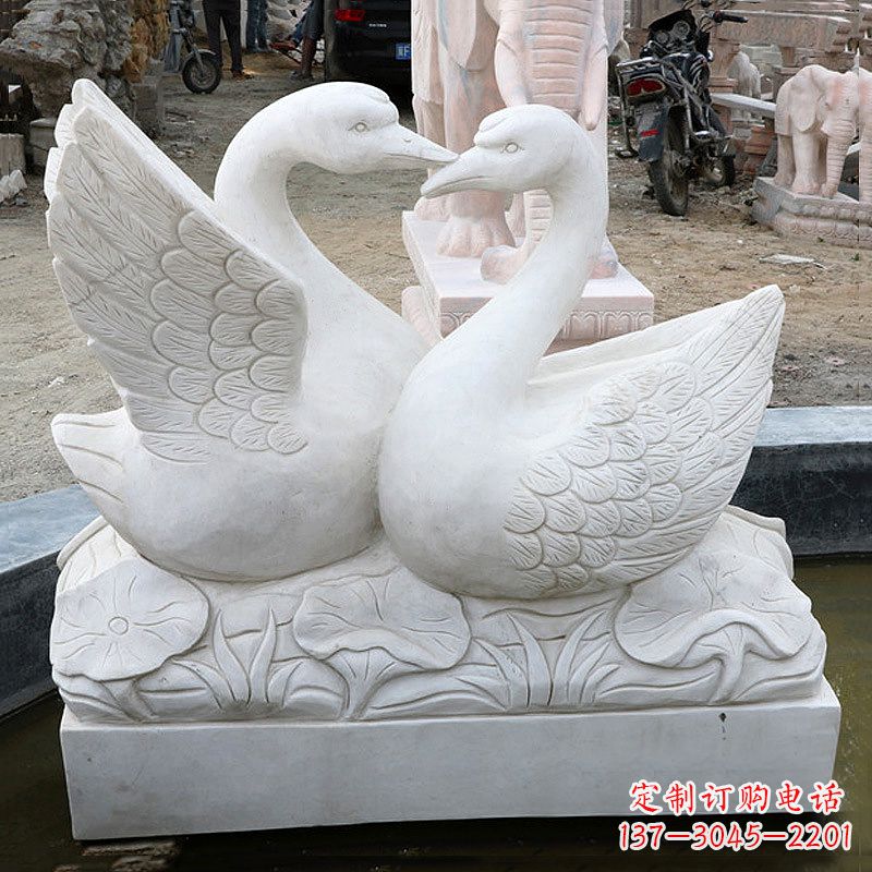 菏泽精美绝伦的汉白玉天鹅石雕塑