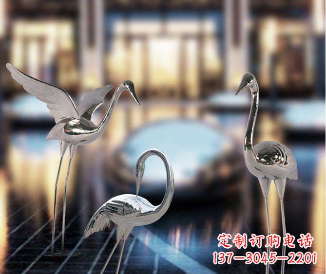 菏泽精致镜面不锈钢仙鹤雕塑