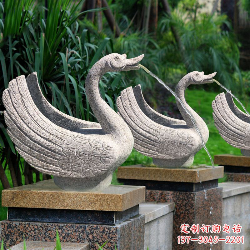 菏泽花岗岩喷水天鹅雕塑-公园水景吐水动物喷泉