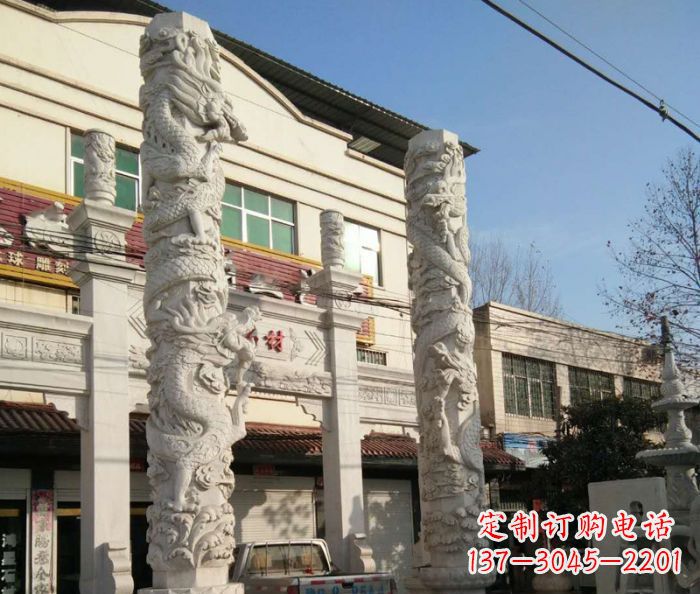 菏泽汇聚古灵神韵的大理石龙柱雕塑