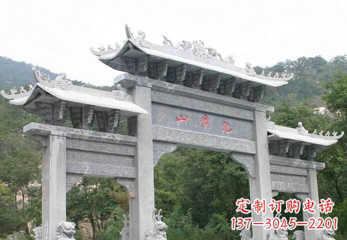 菏泽三门仿古牌坊石雕,精美绝伦