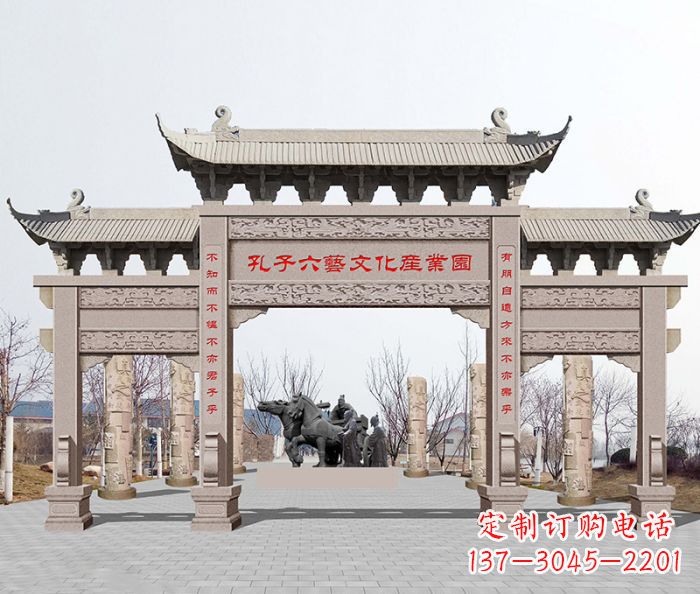 菏泽景区三门石雕牌坊-高质美观可靠的雕塑装置