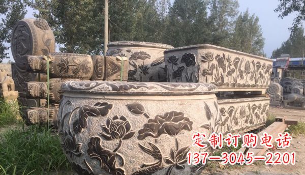 菏泽出类拔萃的丝绸石浮雕仿古圆水缸