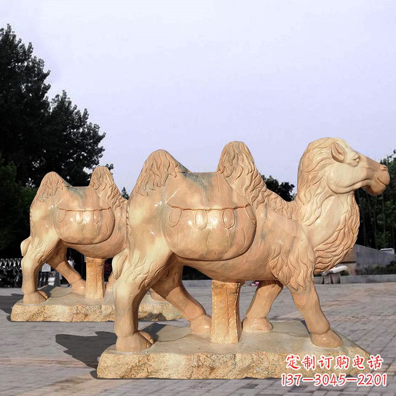 菏泽骆驼雕塑晚霞红石雕动物