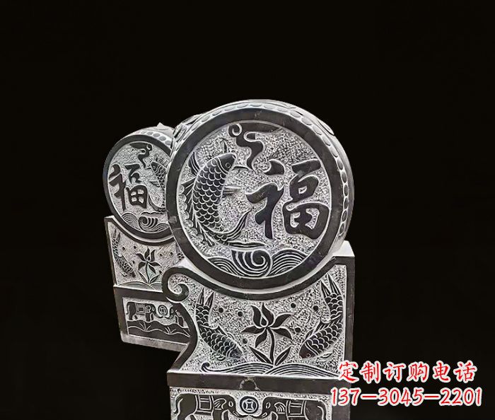 菏泽年年有余雕塑-门墩仿古抱鼓石