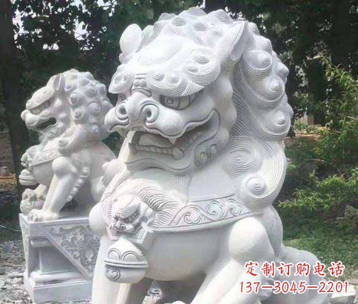 菏泽企业景观大理石狮子石雕 (4)